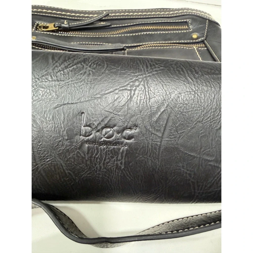 b.o.c. Born Concept Black Faux Leather Crossbody Bag Contrast Stitching Brass